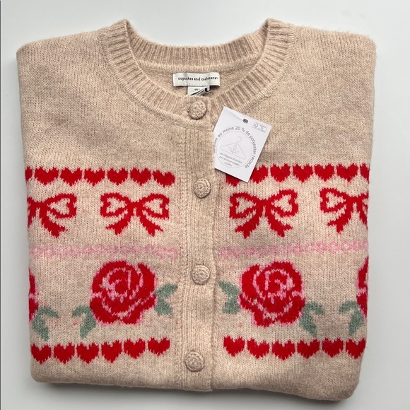 cupcakes & cashmere Beige Cardigan with Bows and Roses - Picture 8 of 12